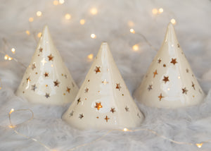 Hand thrown Tree - White with Gold