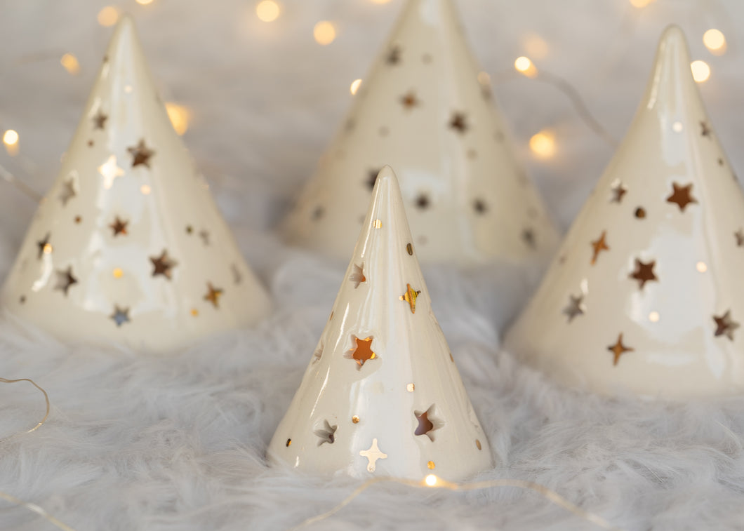 Hand thrown Tree - White with Gold