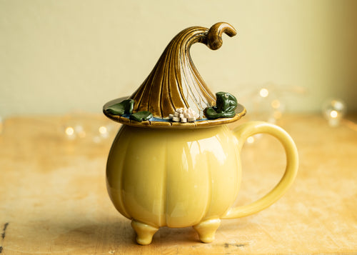 Lidded Pumpkin frog pond mug