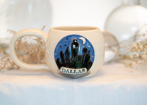 Snow Globe Dallas Skyline Mug with silver