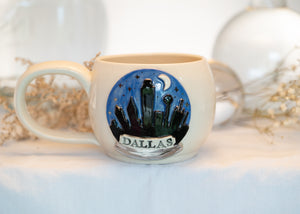 Snow Globe Dallas Skyline Mug with silver