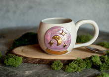 Load image into Gallery viewer, Crystal Ball of Moon and Stars Mug with mother of pearl and Gold