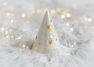 Hand thrown Christmas Tree - White - Small - Mother of Pearl