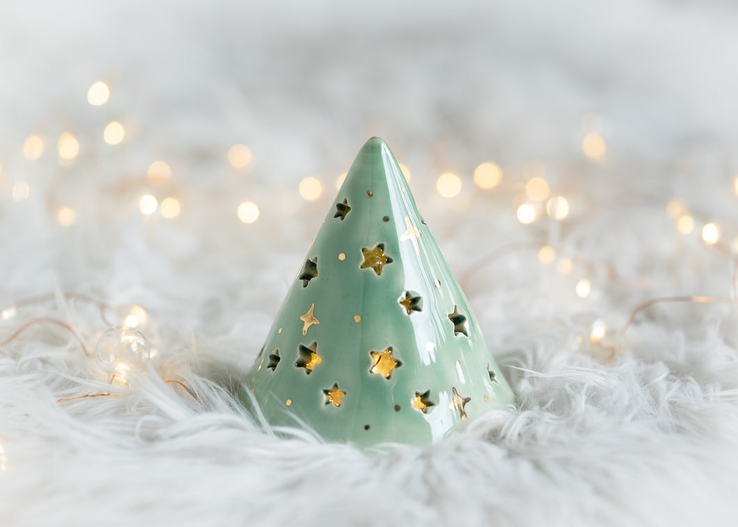 Hand thrown Christmas Tree - Green - MED - GOLD