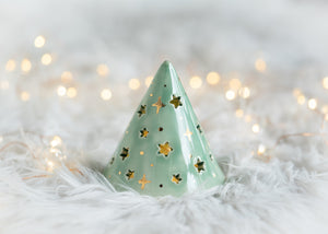 Hand thrown Christmas Tree - Green - MED - GOLD
